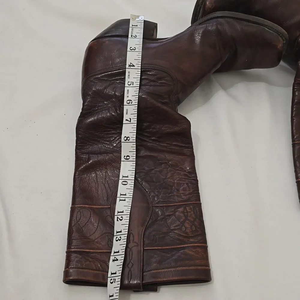 VTG Lucchese Biltrite men's Brown Leather Square Toe Cowboy‎ Boots 9.5D Western